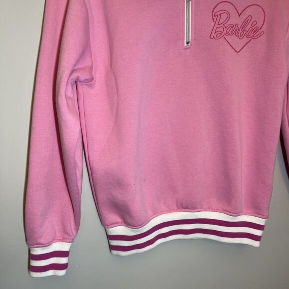 Barbie Sweatshirt Womens Size S Pink White Logo Barbie Movie Quarter Zip - Picture 4 of 9